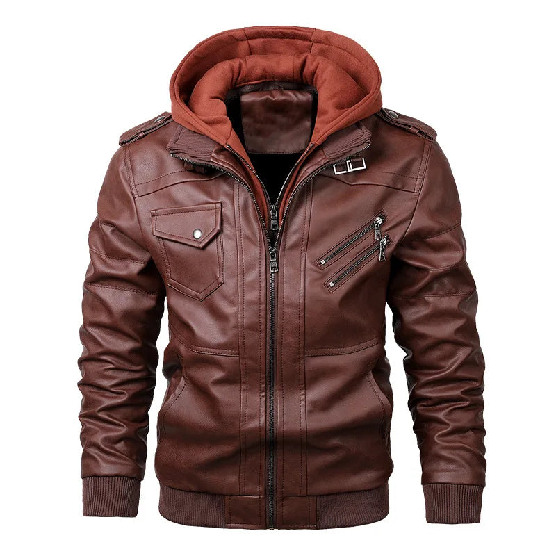 Jaqueta Masculina de Couro Motociclista Casual