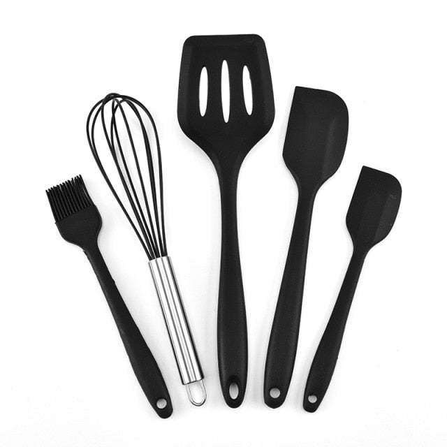 Kit de Utensílios Para Cozinha De Silicone Com Cabo Em Madeira - 12 peças