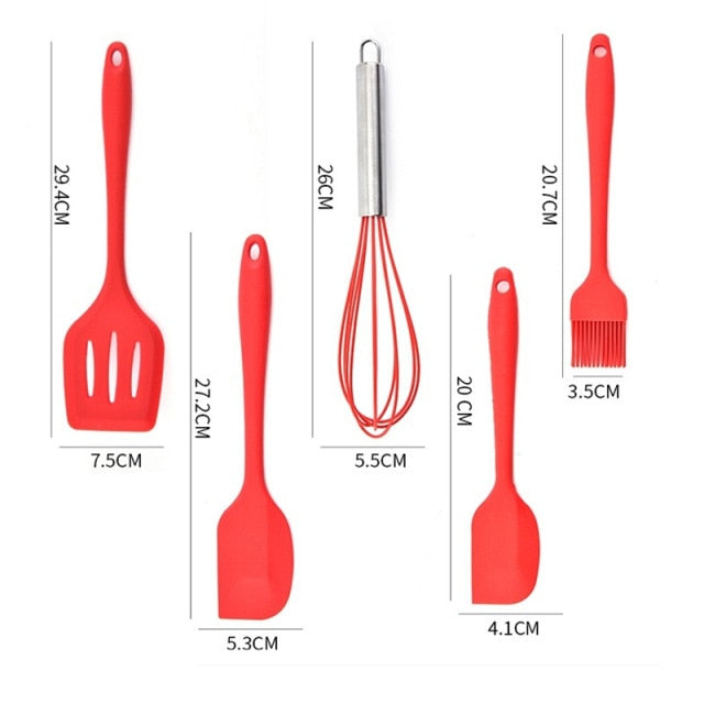 Kit de Utensílios Para Cozinha De Silicone Com Cabo Em Madeira - 12 peças